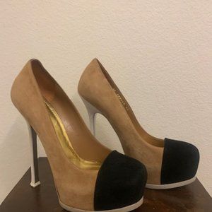 YSL Yves Saint Laurent Tribtoo Suede Colorblock Platform Pumps NWT
